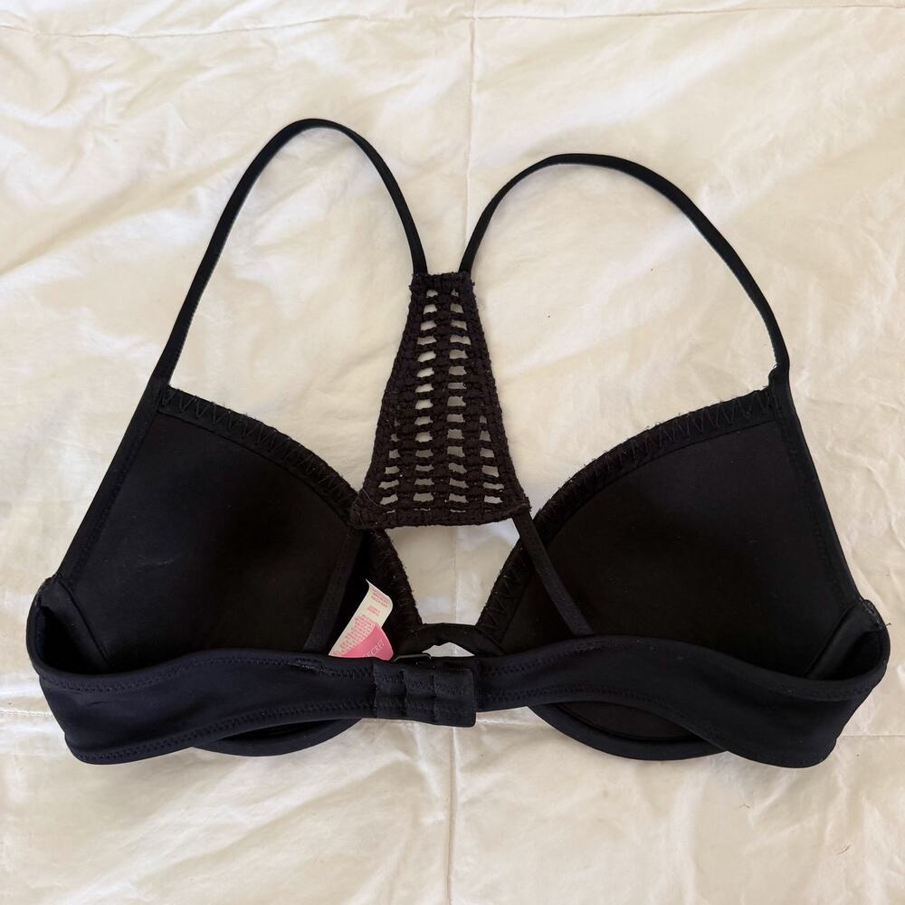 Victoria’s Secret Black Crochet Racerback Push Up Bikini Top 32C - Picture 6 of 6